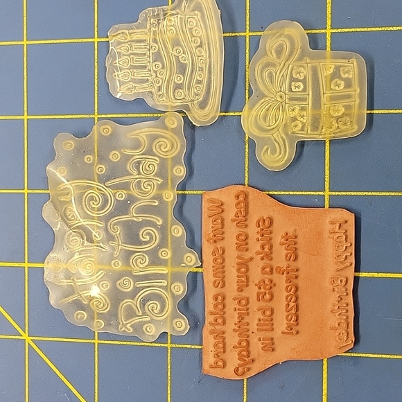 Lot of 4 Clear & Brown Stamps Happy Birthday - Picture 1 of 1